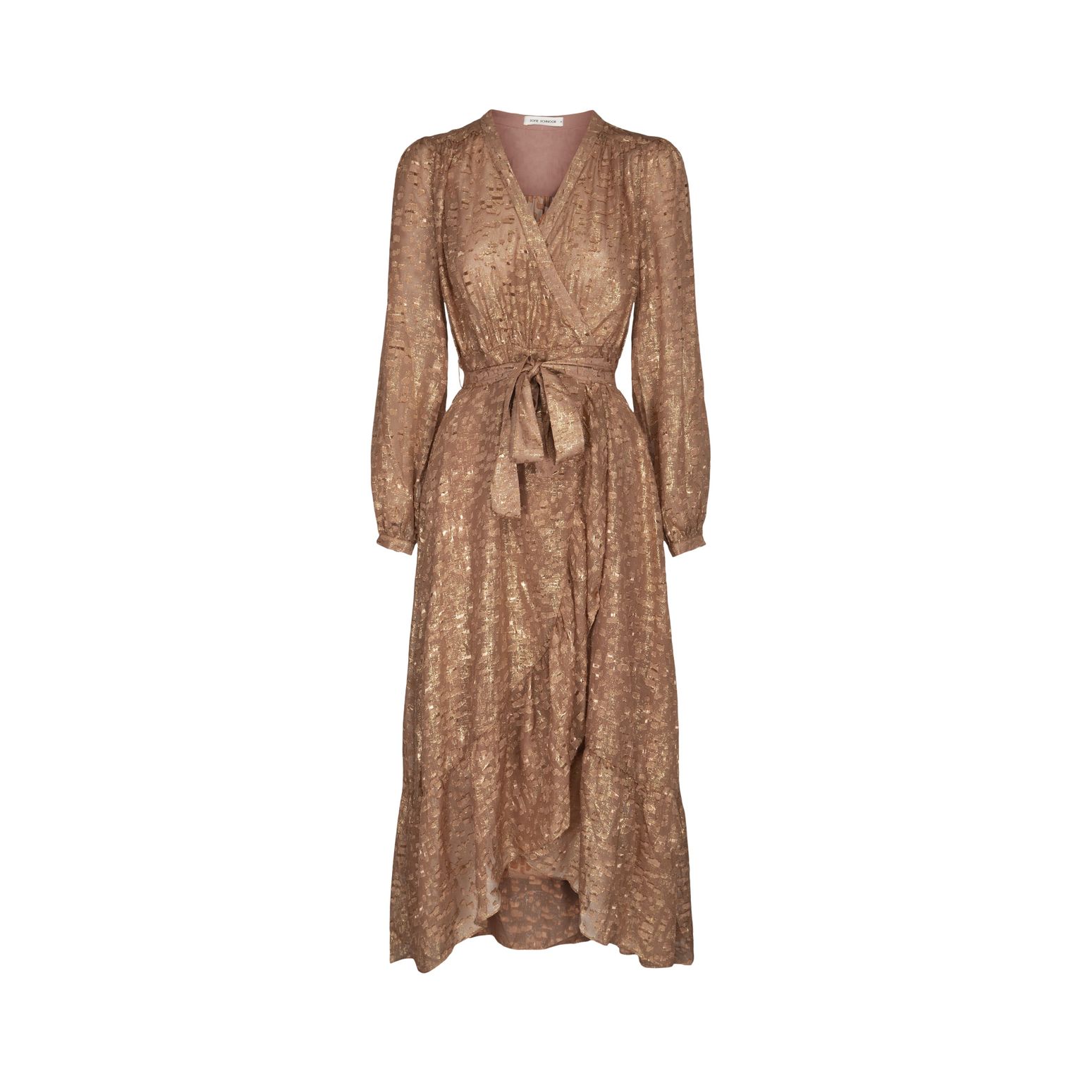 Dusky Pink Wrap Dress with Gold Stitching - Si Jolie