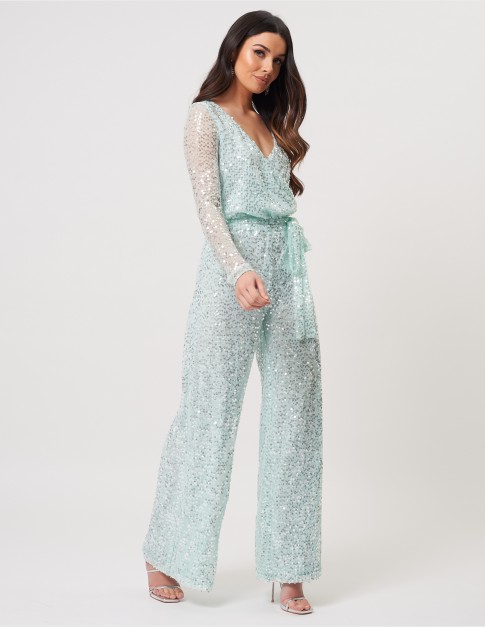 sequin green jumpsuit