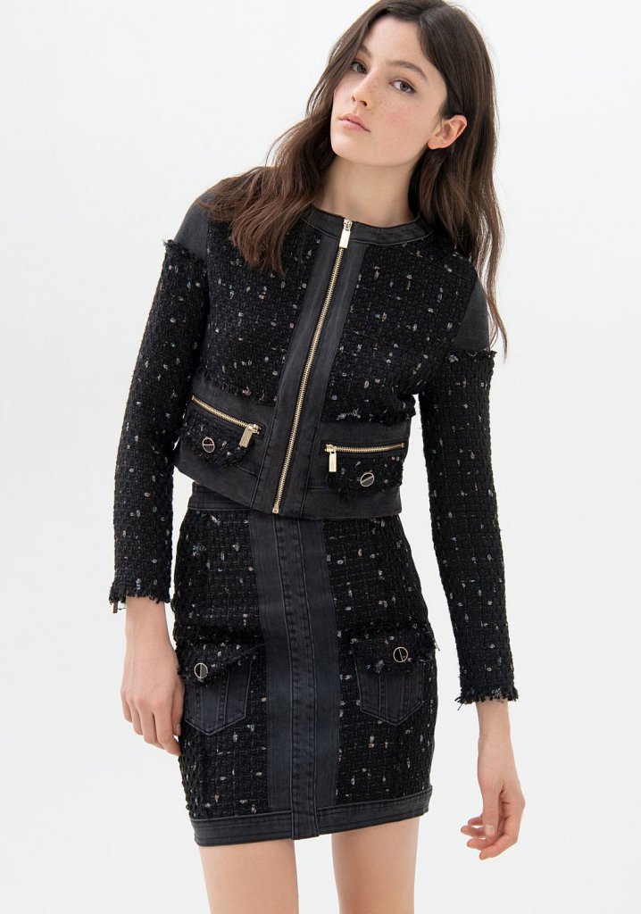 Kriminel hver dag vanter Black Tweed Chanel Style Skirt with Denim Panels - Si Jolie