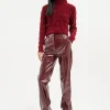 Burgundy Vinyl High-Waisted Trousers