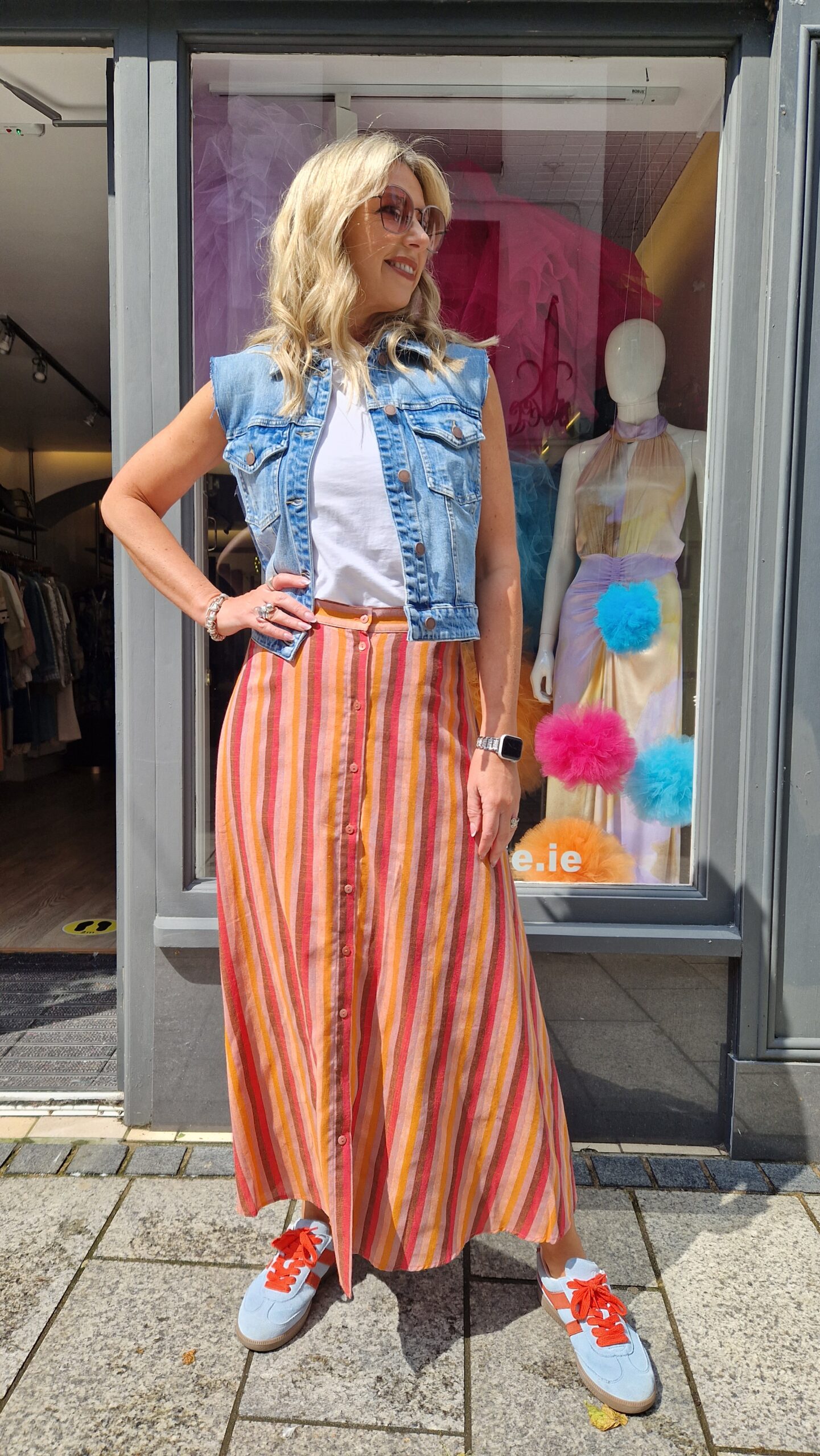Orange Coral Brown Striped Maxi Skirt Si Jolie