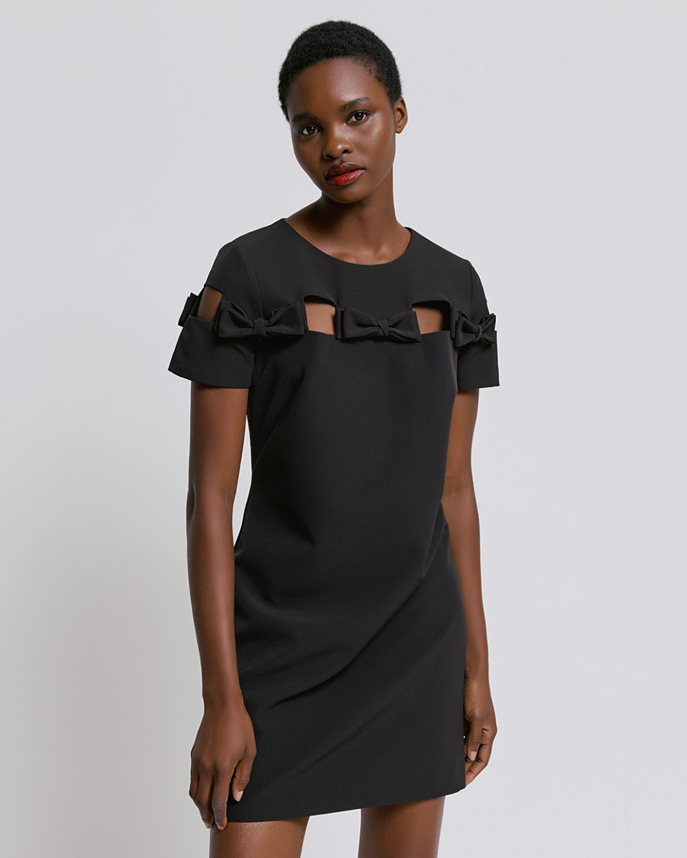 Black Shift Dress with Cut Outs and Bows Si Jolie