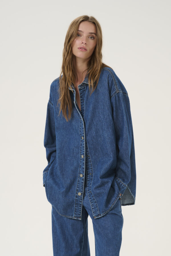 Mid Blue Denim Over-Sized Shirt