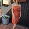 Orange Short Dress with Orange & Gold Fringing