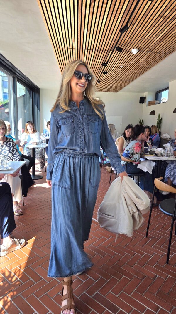 Denim Mid Wash Tencel Maxi Skirt - Image 6