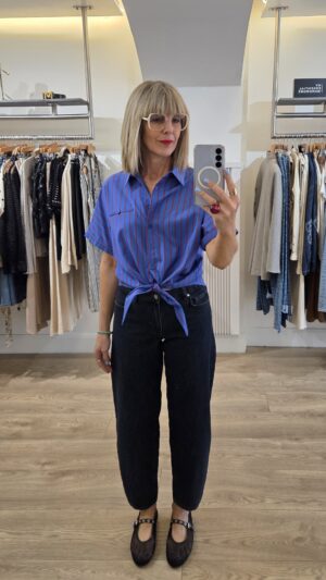 Denim Dark Blue Barrel-Leg Jeans