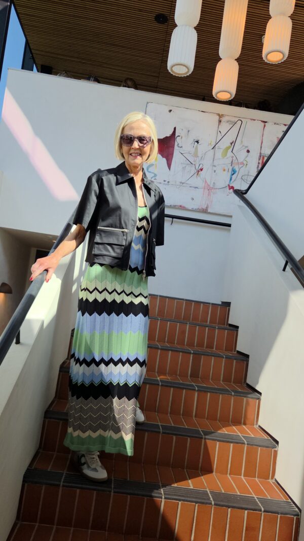 Blue, Green, Black & Vanilla ZigZag Striped Knit Maxidress - Image 9