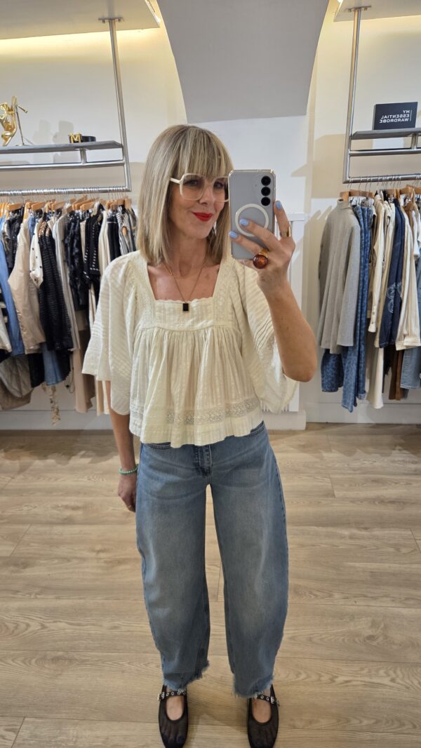 Butter Cream Boho Blouse with Square Neck