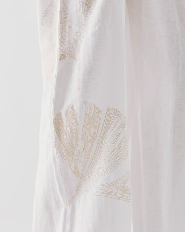 White Linen Wide-Leg Trousers with Embroidery - Image 3