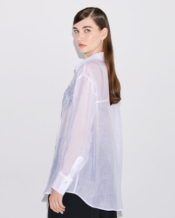 White Tencel Shirt with Sequins & Embroidery - Image 4