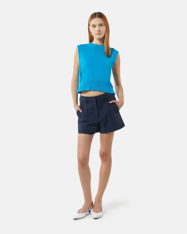 Teal Blue Distressed Knit Sweater Vest - Image 5