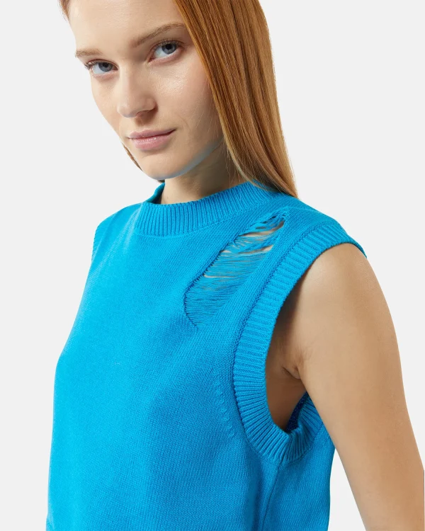 Teal Blue Distressed Knit Sweater Vest - Image 4