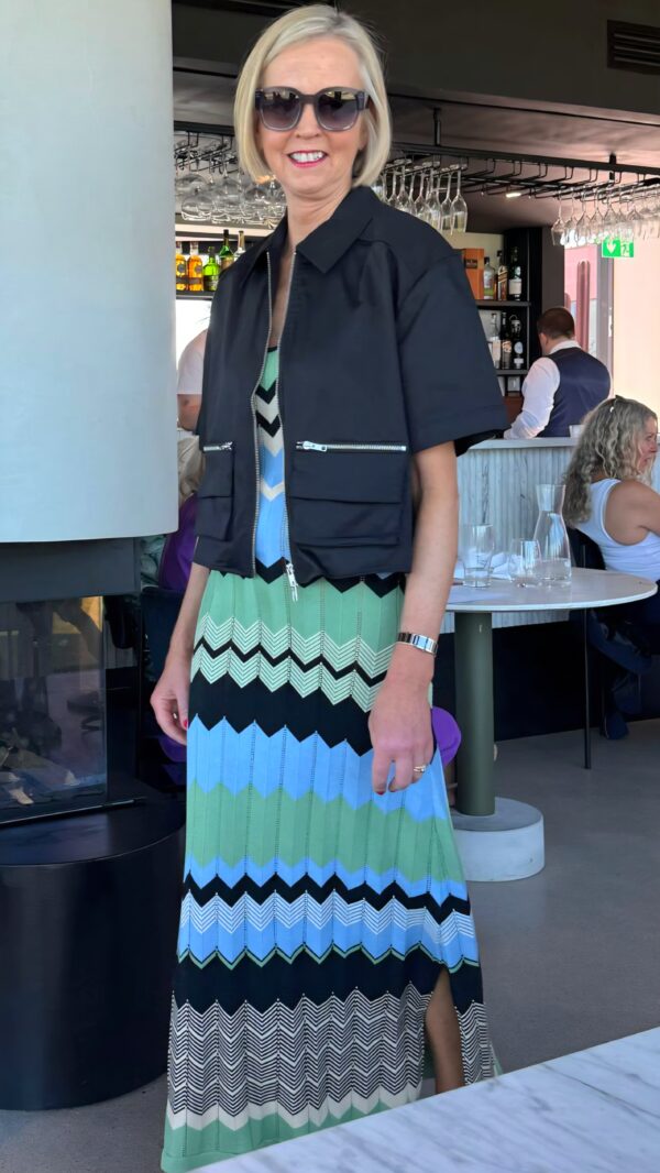 Blue, Green, Black & Vanilla ZigZag Striped Knit Maxidress - Image 10