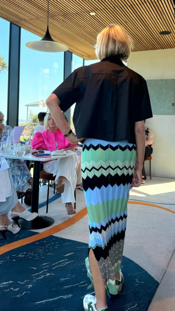 Blue, Green, Black & Vanilla ZigZag Striped Knit Maxidress - Image 11