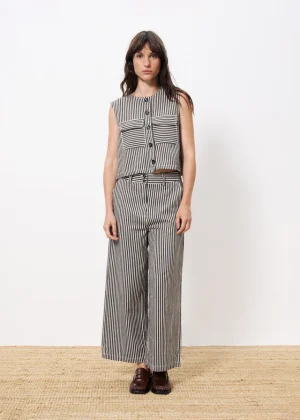Brown, Grey & Vanilla Striped Waistcoat with Patch Pockets