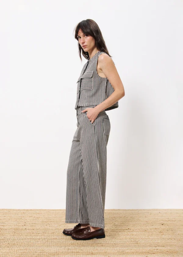 Brown, Grey & Vanilla Striped Waistcoat with Patch Pockets - Image 3