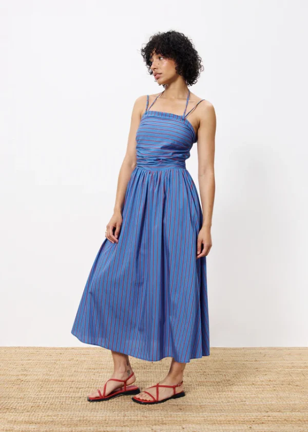 Blue & Red Striped Strappy Midi Dress - Image 2