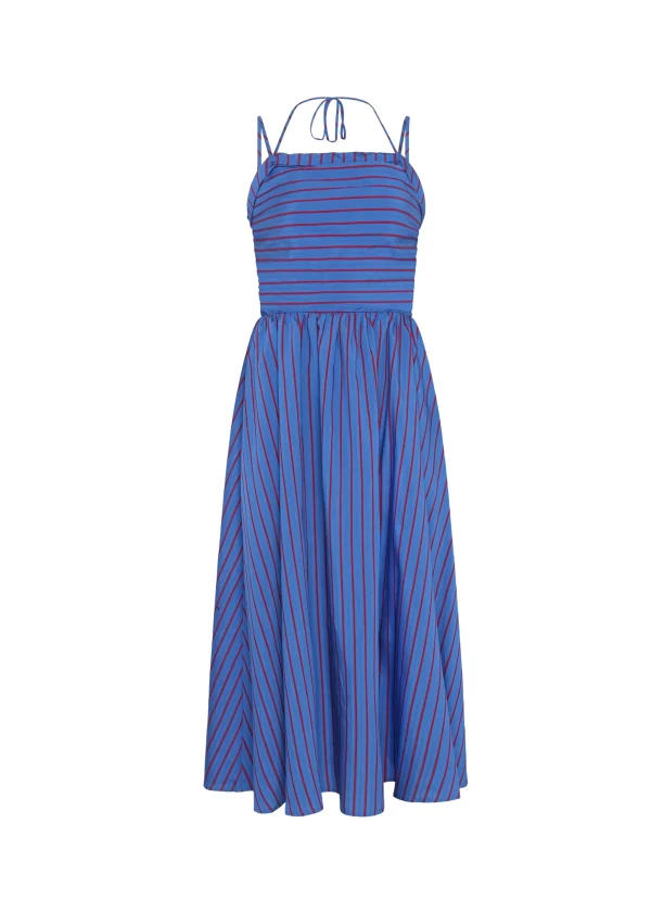 Blue & Red Striped Strappy Midi Dress - Image 5