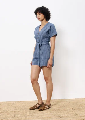 Denim Blue Textured Playsuit