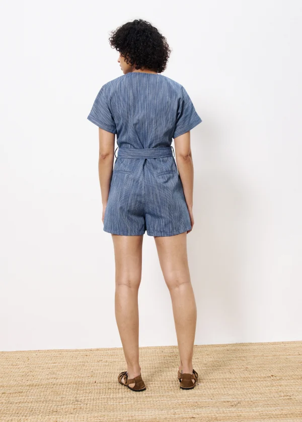 Denim Blue Textured Playsuit - Image 4
