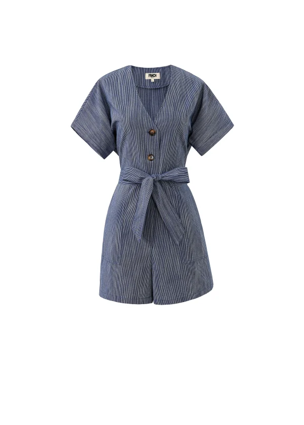Denim Blue Textured Playsuit - Image 5