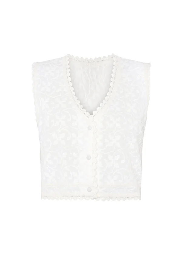 White Lace Sleeveless Cropped Top - Image 3