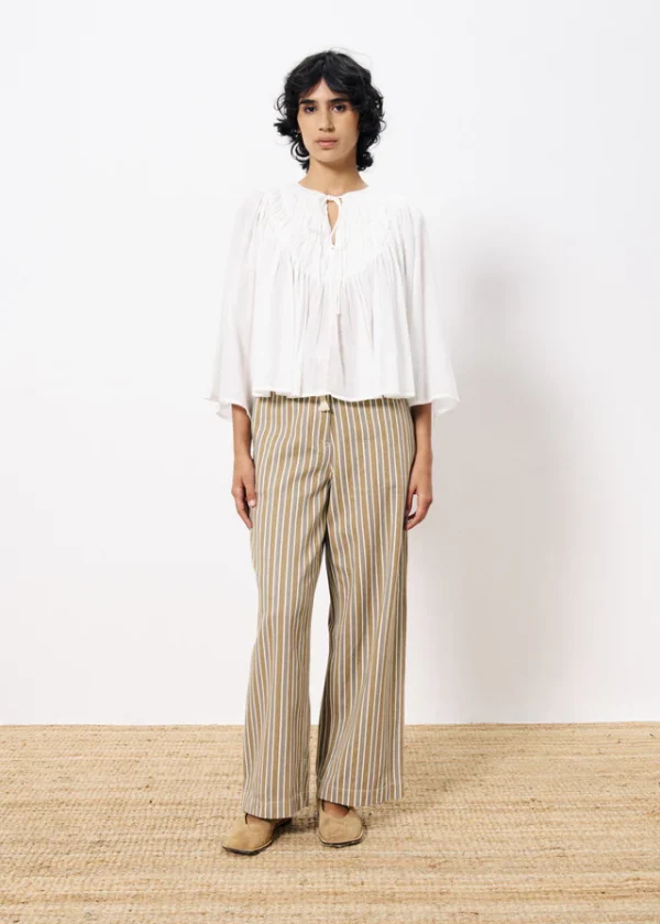 White Smocked Blouse with 3/4 Sleeve - Image 2