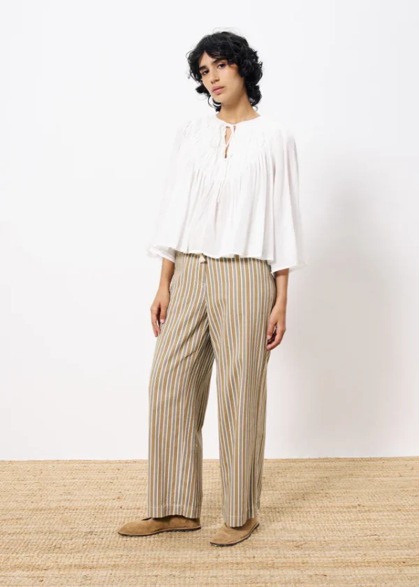 White Smocked Blouse with 3/4 Sleeve - Image 4