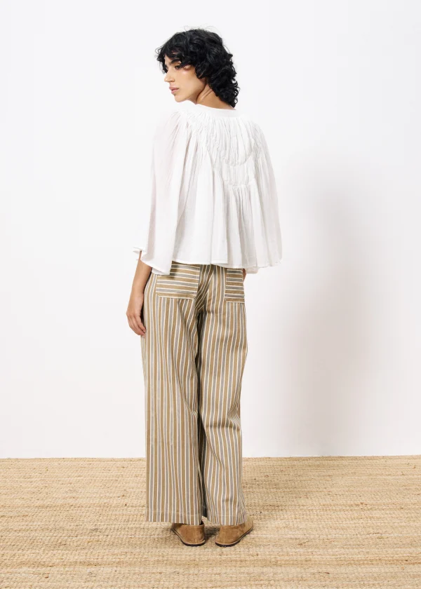 White Smocked Blouse with 3/4 Sleeve - Image 6