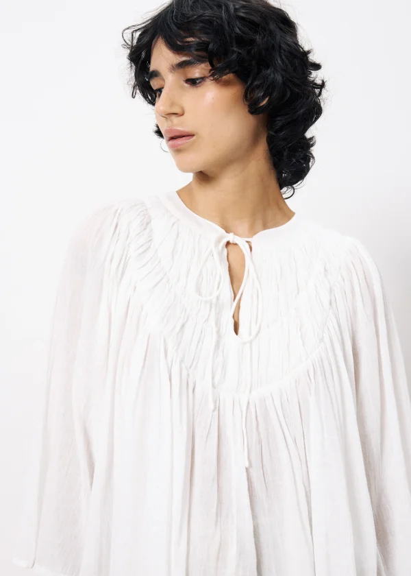 White Smocked Blouse with 3/4 Sleeve - Image 3