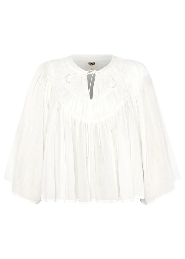 White Smocked Blouse with 3/4 Sleeve - Image 5