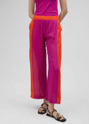 Fuchsia & Orange Side-Stripe Ankle-Grazer Trousers