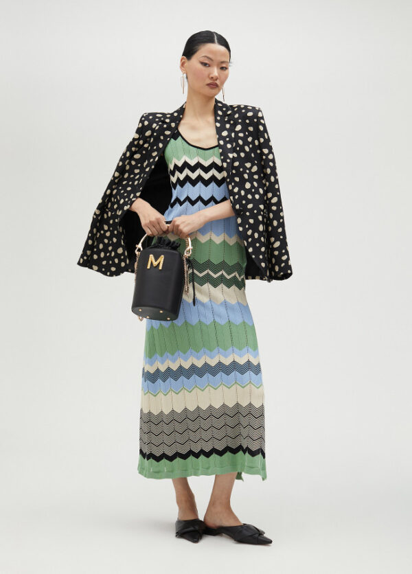 Blue, Green, Black & Vanilla ZigZag Striped Knit Maxidress - Image 6