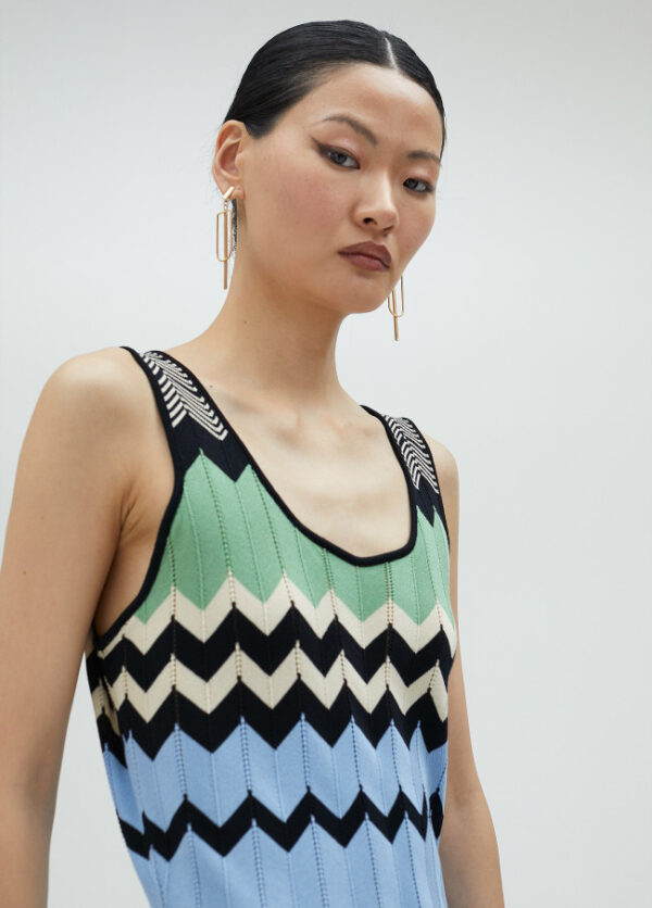 Blue, Green, Black & Vanilla ZigZag Striped Knit Maxidress - Image 2