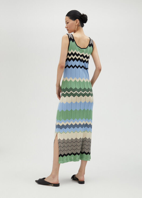Blue, Green, Black & Vanilla ZigZag Striped Knit Maxidress - Image 5