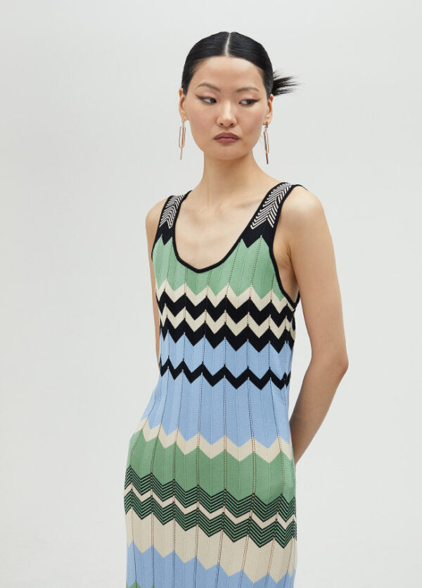 Blue, Green, Black & Vanilla ZigZag Striped Knit Maxidress - Image 3