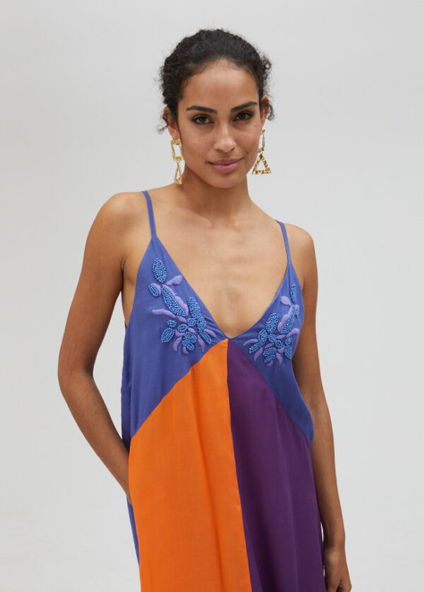 Blue, Purple & Orange Strappy Maxi Sundress with Embroidery & Beading - Image 3
