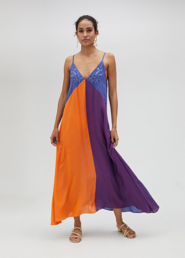 Blue, Purple & Orange Strappy Maxi Sundress with Embroidery & Beading - Image 4