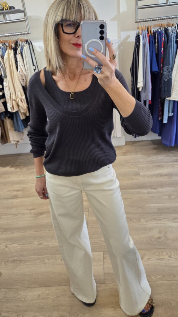 Charcoal Grey Ribbed Knit with Tank Top - Image 2