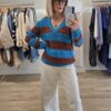 Brown & Teal Striped Openwork V-Neck Knit Jumper - Image 2