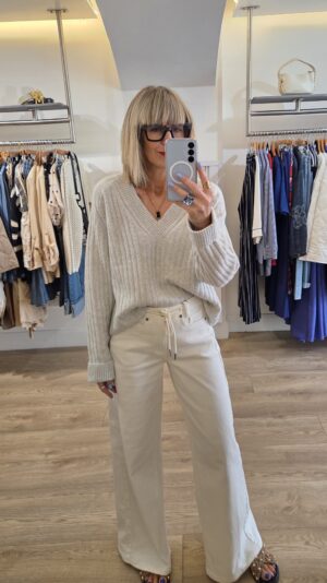 Grey Melange Soft Ribbed V-Neck Knit