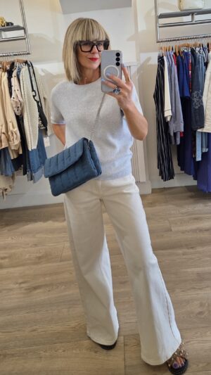Blue Melange Short-Sleeved Knit