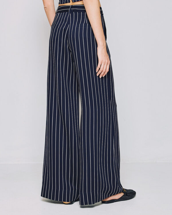 Navy Pinstripe Wide-Leg Trousers - Image 3