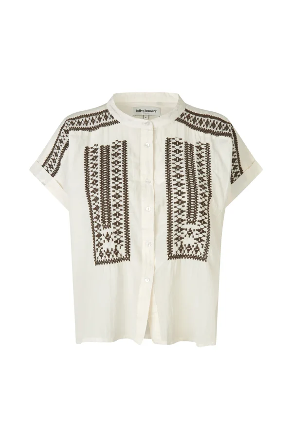 Vanilla Short Sleeved Shirt with Chocolate Embroidery - Image 3