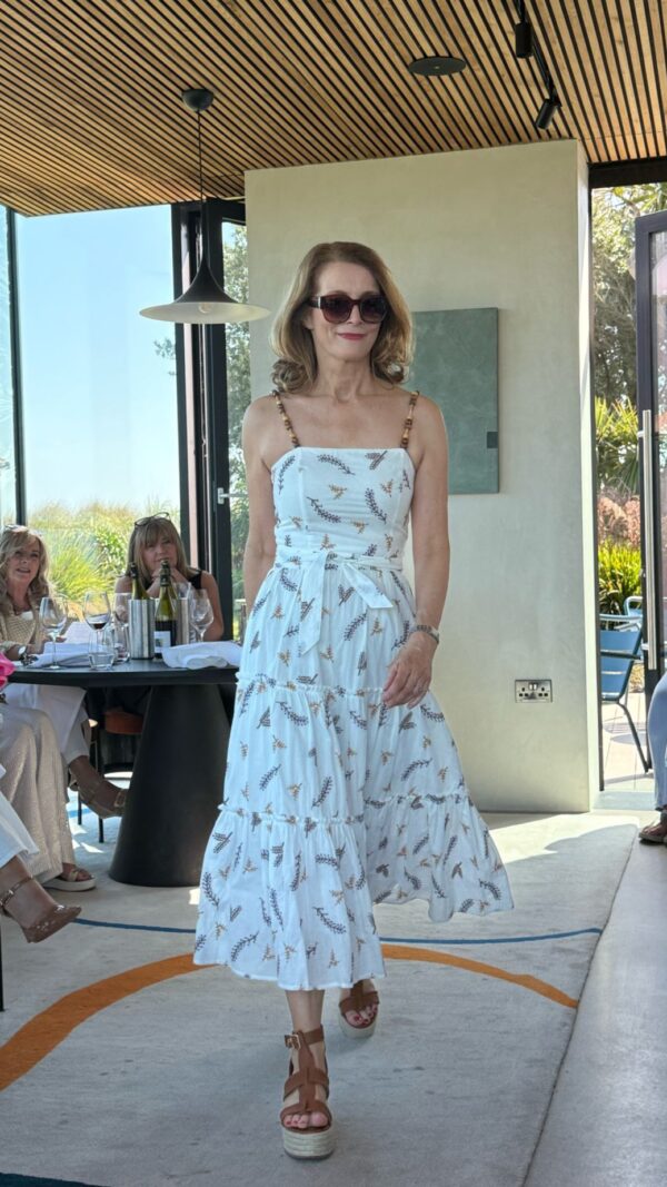 White Embroidered Midi Dress with Beaded Strap