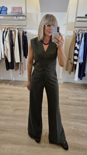 Military Green Tailored Wide-Leg Trousers