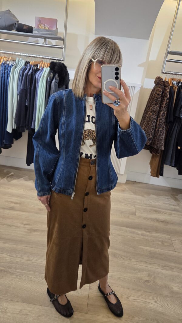 Denim Jacket with Double-Zip & Balloon Sleeve - Image 5