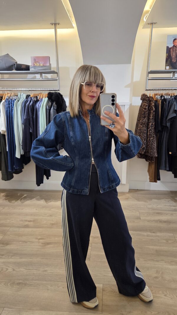 Denim Jacket with Double-Zip & Balloon Sleeve - Image 2
