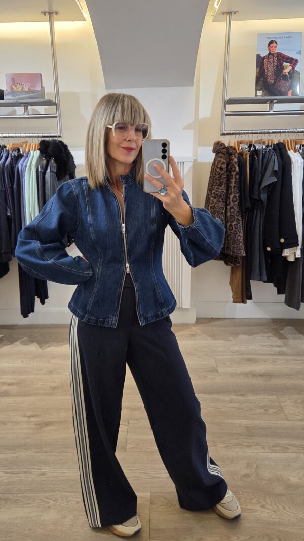 Navy Wide-Leg Trousers with Side Stripe - Image 3