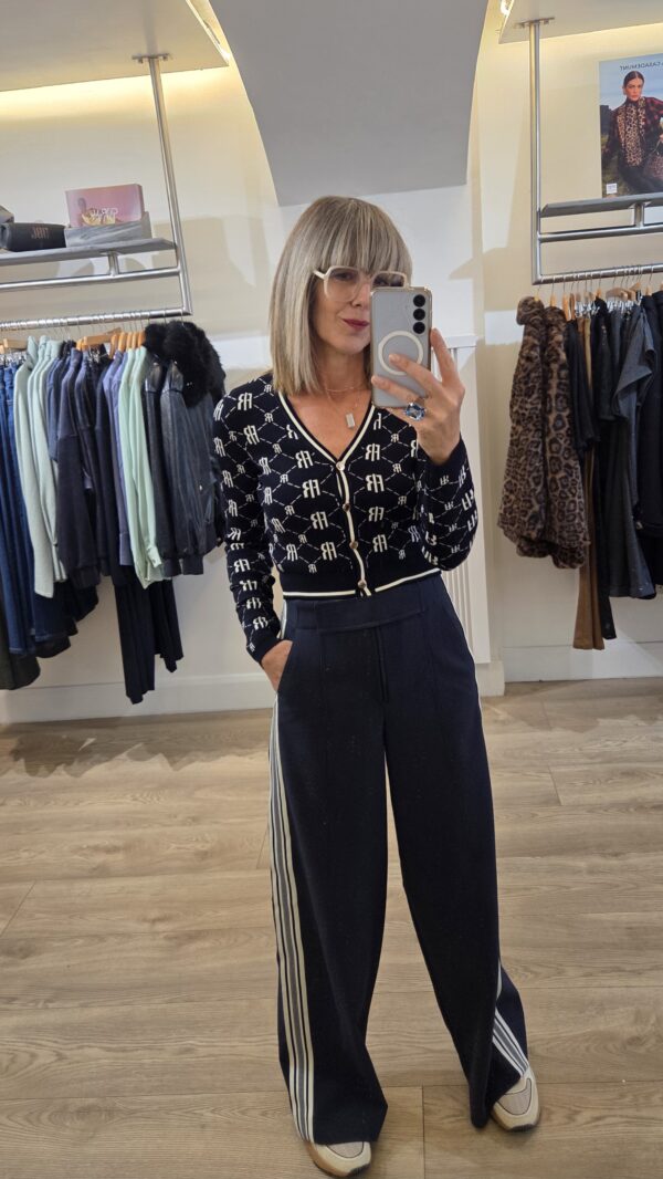 Navy Wide-Leg Trousers with Side Stripe - Image 6